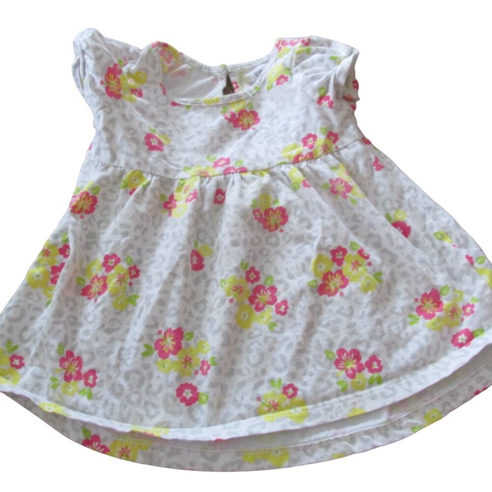 Cuddle Bear Pullover Shirt Infant Girls 12M White Gray Short Sleeve Floral Tee‎